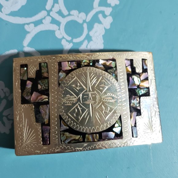 Silver and Mother of Pearl Handmade Belt Buckle - Picture 1 of 5